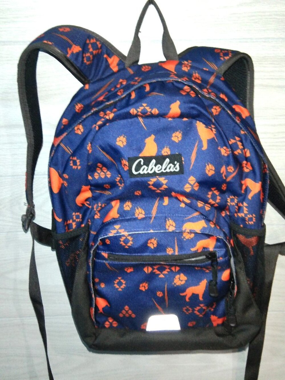 Cabela's Backpack Youth School Multi-Compartment Navy, Orange Wildlife Pattern